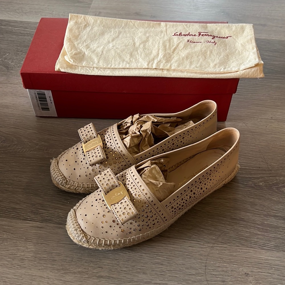 Salvatore Ferragamo Nude Leather Espadrilles with Box 7
